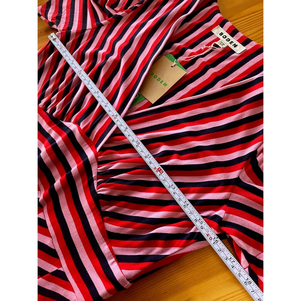 NWT Boden Kristen Pleated Jersey Dress Striped Red Pink Navy Romantic US 8R - Picture 8 of 15